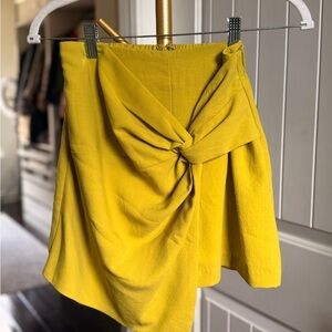 Bright Yellow Asymmetrical Knot-Front Skirt